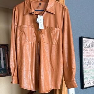 Timorevi Tan Faux Leather Button Down Shirt